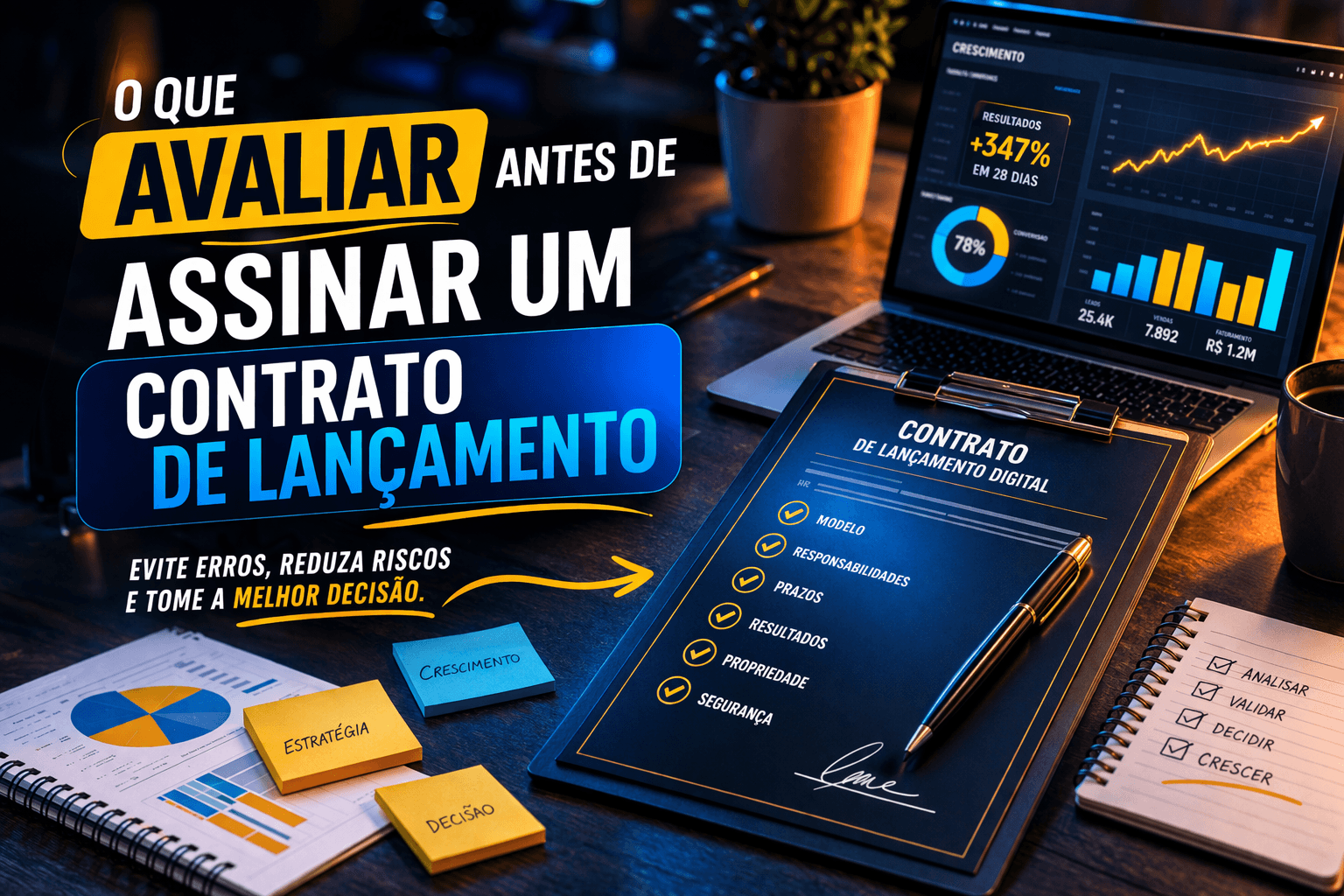 Saiba o que avaliar antes de assinar um contrato de lançamento digital e evite erros que podem travar seu crescimento.