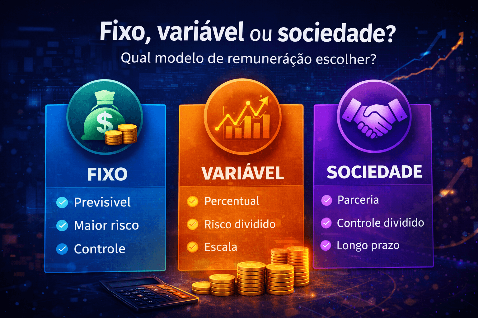 Modelo de remuneração em lançamentos: entenda fixo, variável e sociedade e escolha o melhor para lucrar mais.